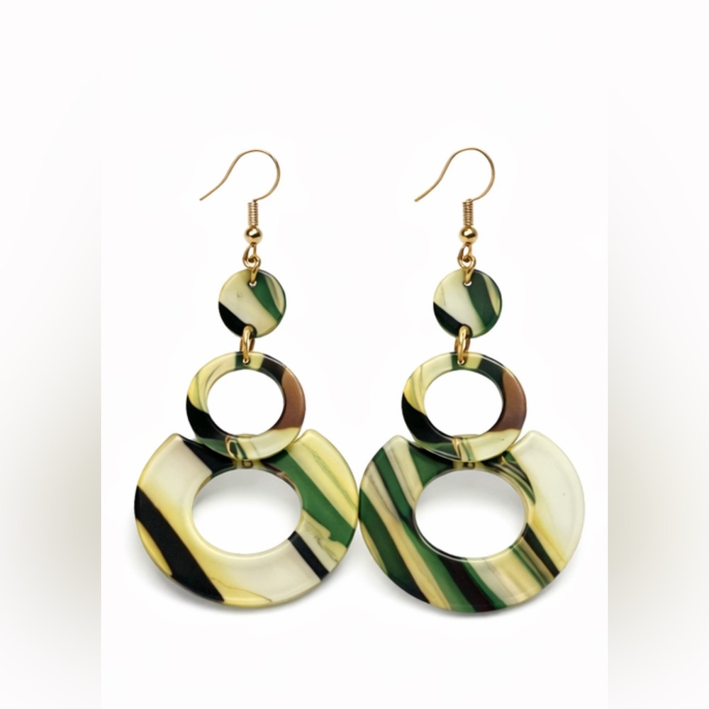 Green and Cream Statement Earrings